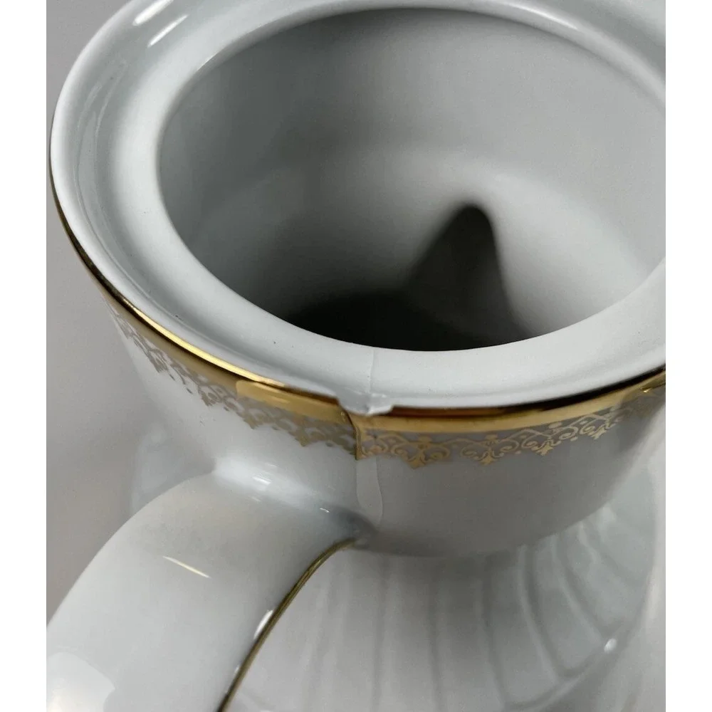 Vtg German porcelain coffee tea pot Trischenreuth Bavaria Gold Decoration damage